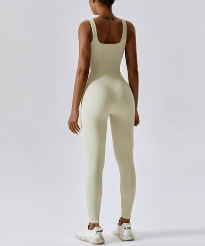 Ribbed Solid Color Tummy Control Sleeveless Seamless Jumpsuit