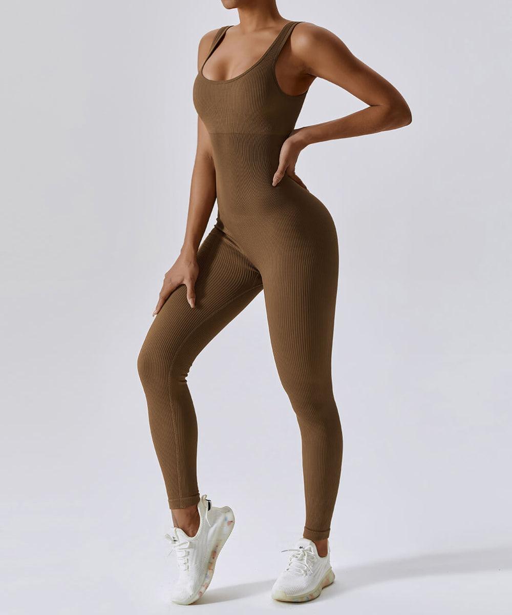 Ribbed Solid Color Tummy Control Sleeveless Seamless Jumpsuit