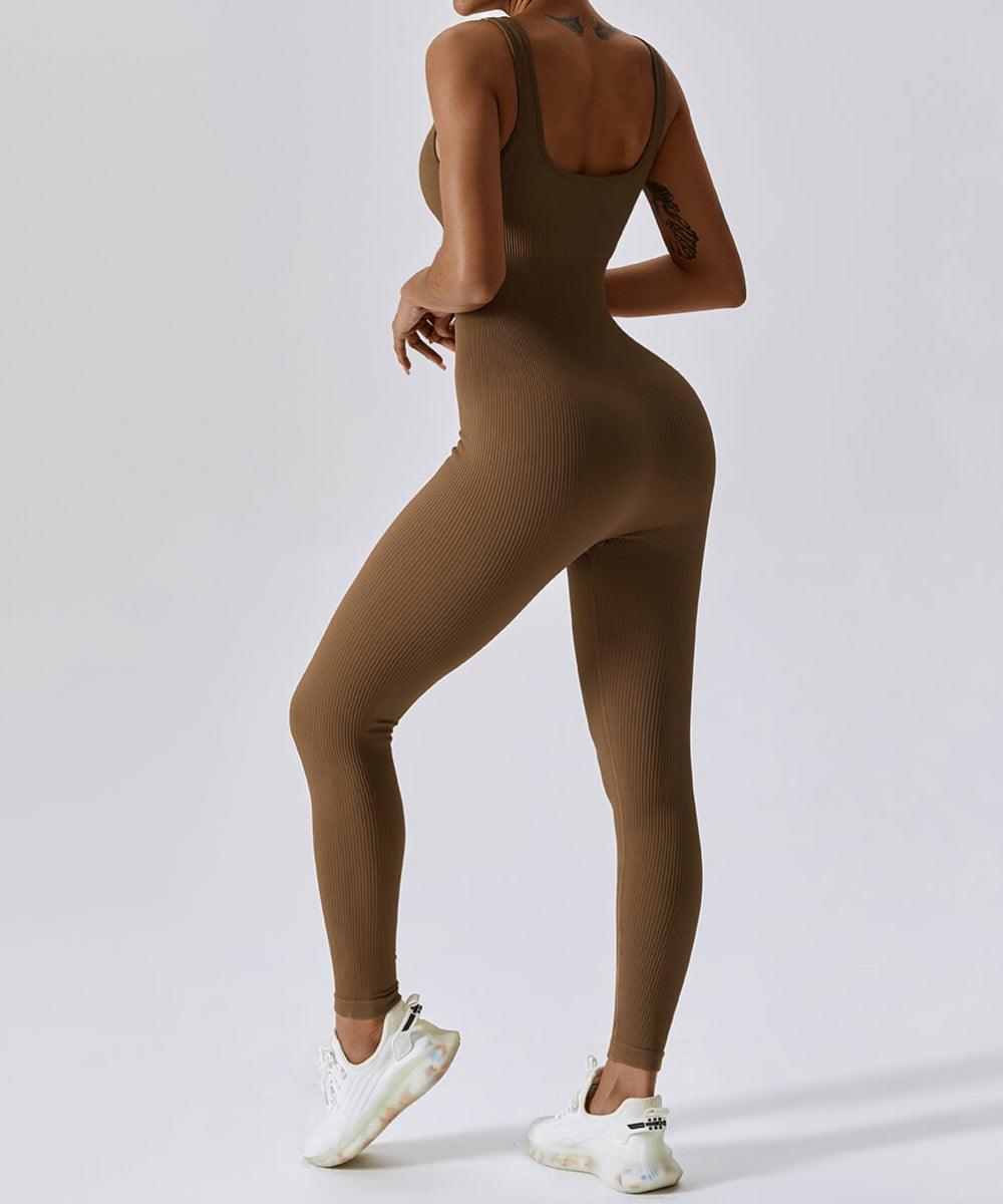 Ribbed Solid Color Tummy Control Sleeveless Seamless Jumpsuit