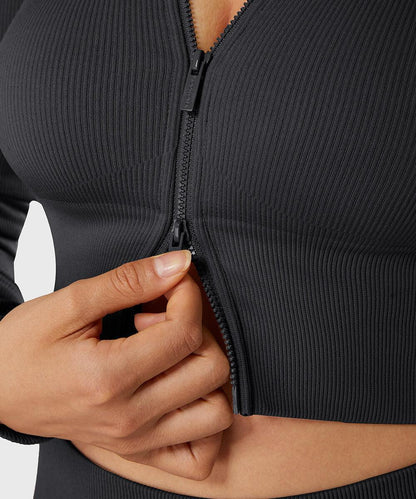 Ribbed Two-Way Zipper Yoga Top