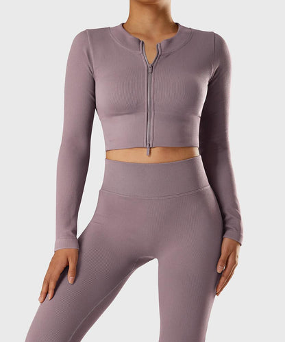 Ribbed Two-Way Zipper Yoga Top