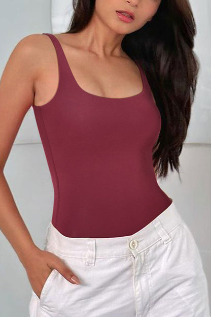 Solid Color Sleeveless Seamed Bodysuit