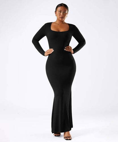 Solid Long Sleeve Maxi Dress