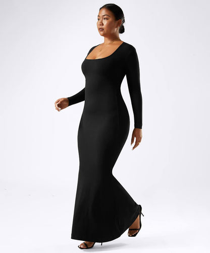 Solid Long Sleeve Maxi Dress