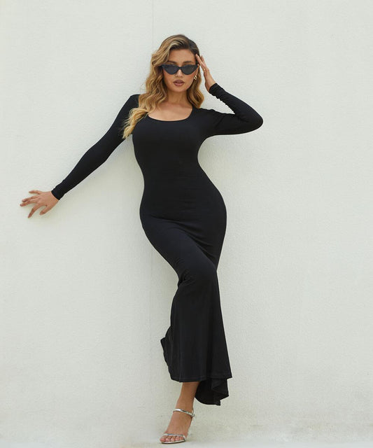 Solid Long Sleeve Maxi Dress