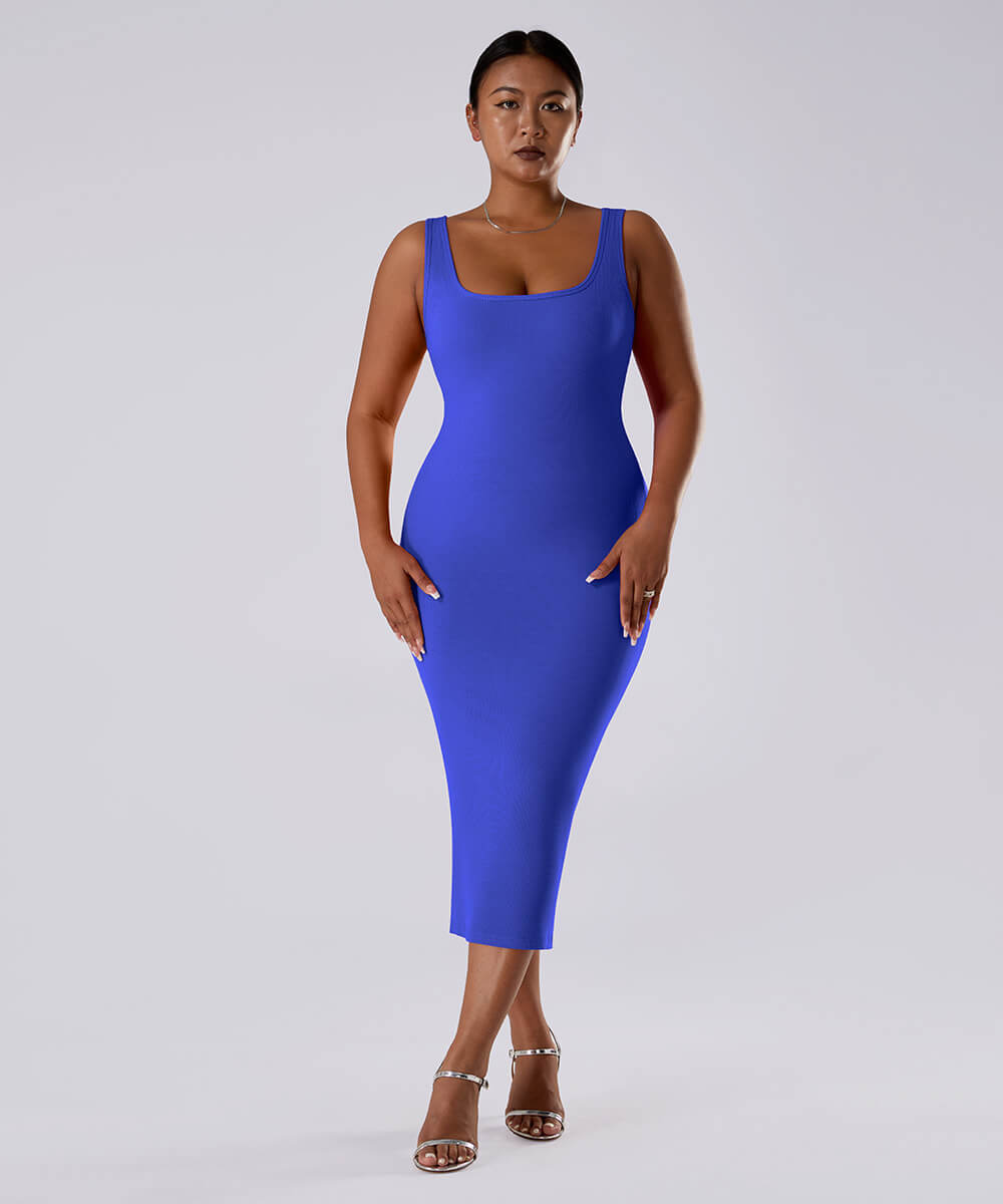 Solid Sleeveless Dress With Built in Shapewear