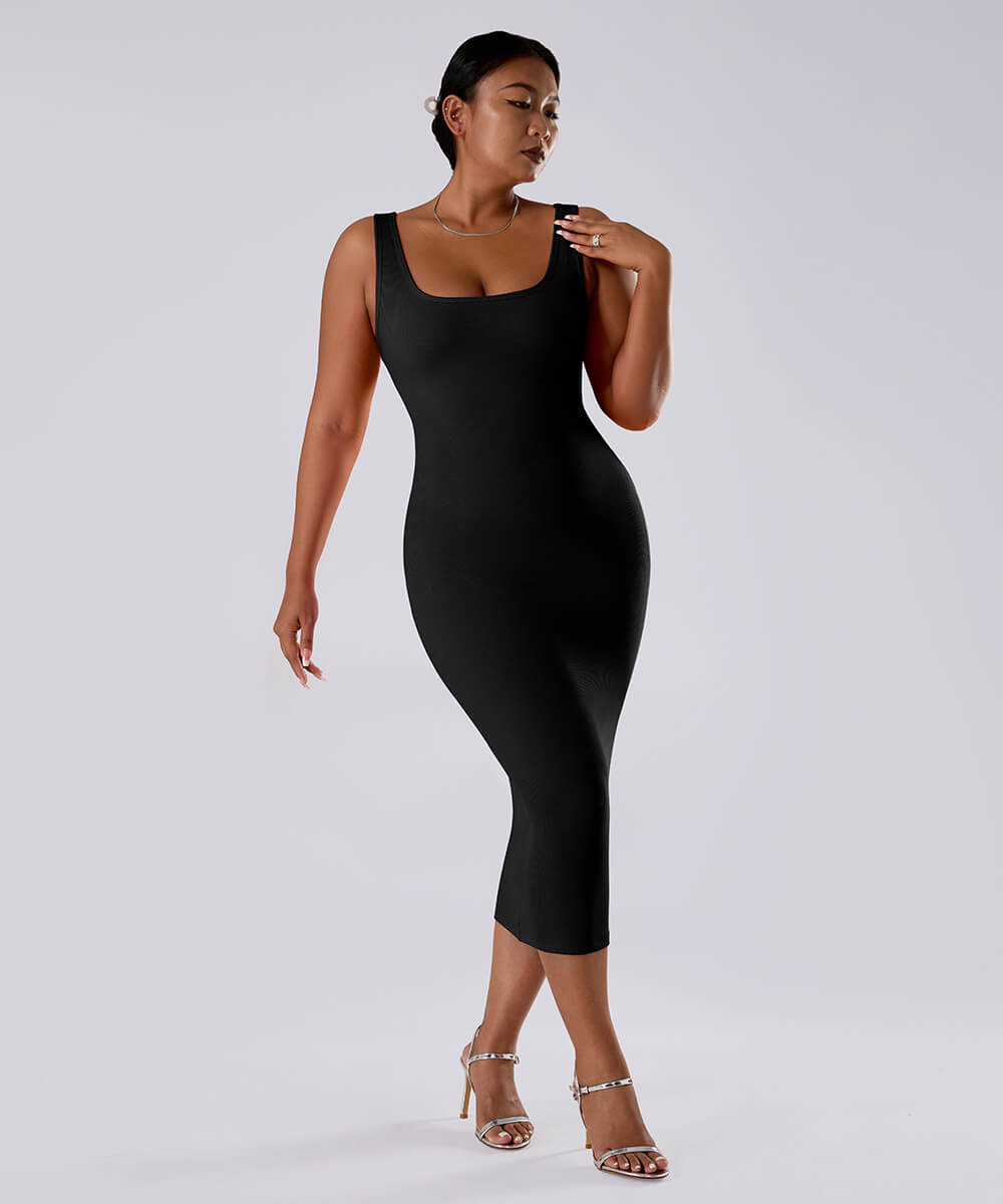 Solid Sleeveless Dress With Built in Shapewear