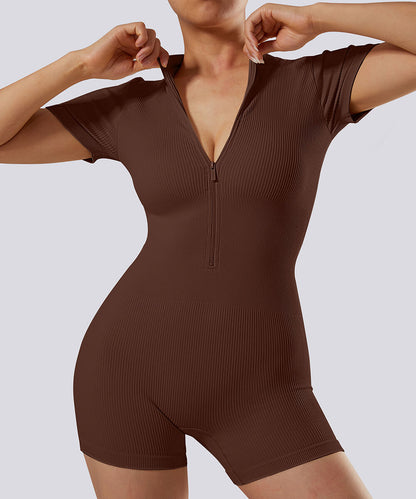 Thread Zipper Short Sleeve Romper